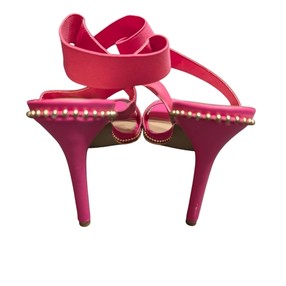 BCBGeneration Elegant Pink Twist Strap Ankle Open Toe Studded Heels Size 8 - Picture 4 of 9